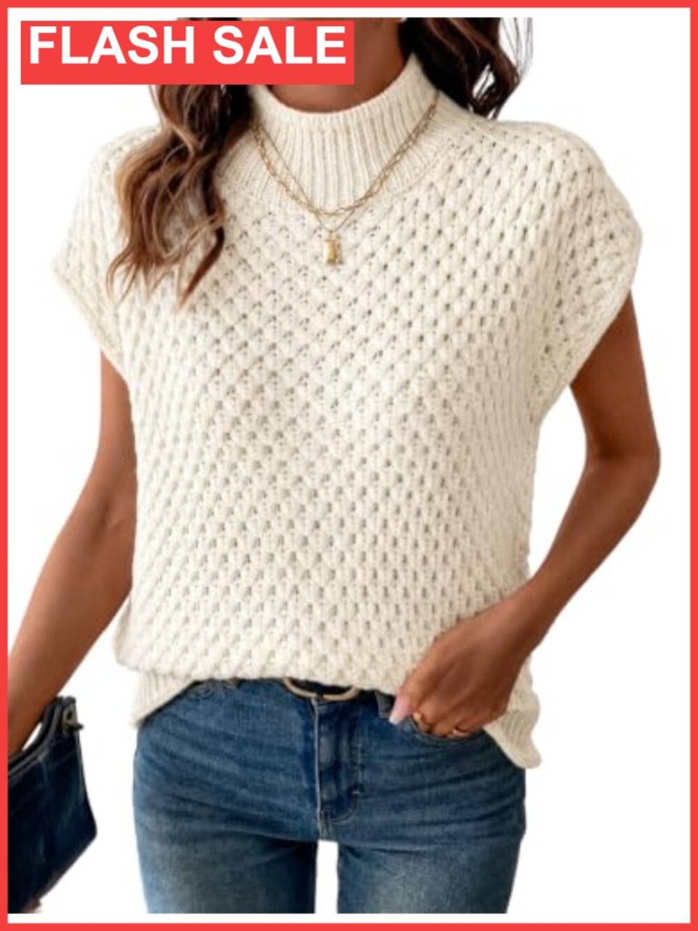 Mock Neck Sleeveless Knit Sweater Vest Pullover